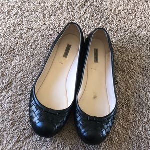 Bottega Veneta Black Leather Woven Ballet Flats